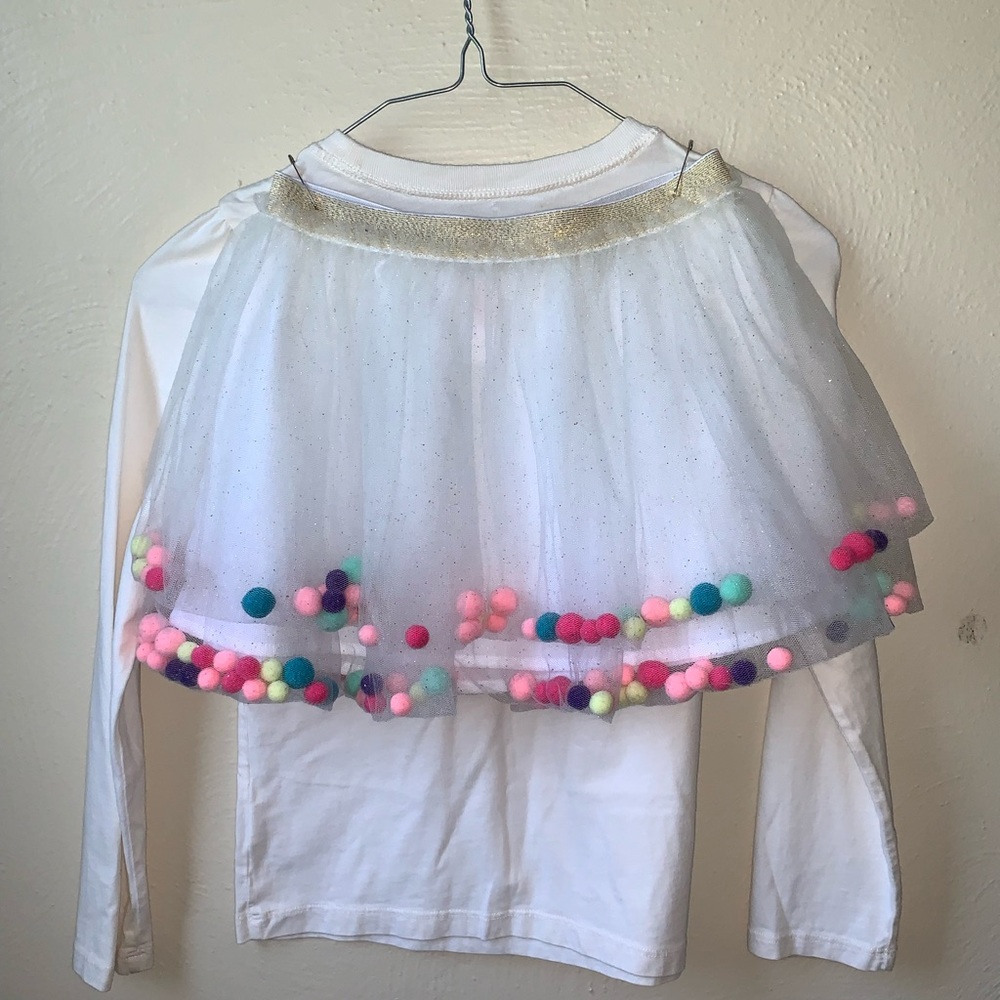7/8 girls spring Easter top & fun colored pouf ball tulle skirt